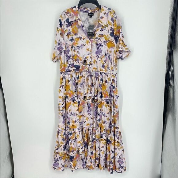 NWT Torrid Midi Dress Floral Tiered Ruffled
Stretch Gold/Purple Size 1 1X 14-16 - Picture 6 of 15